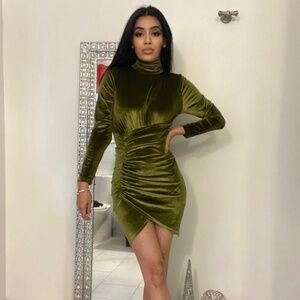 Merry Grinchmas Ruched Turtleneck Mini Dress